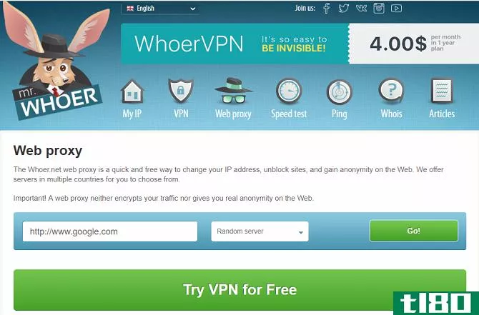 Whoer web proxy home page