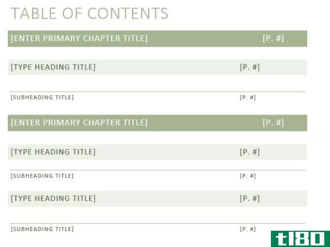 block style table of contents