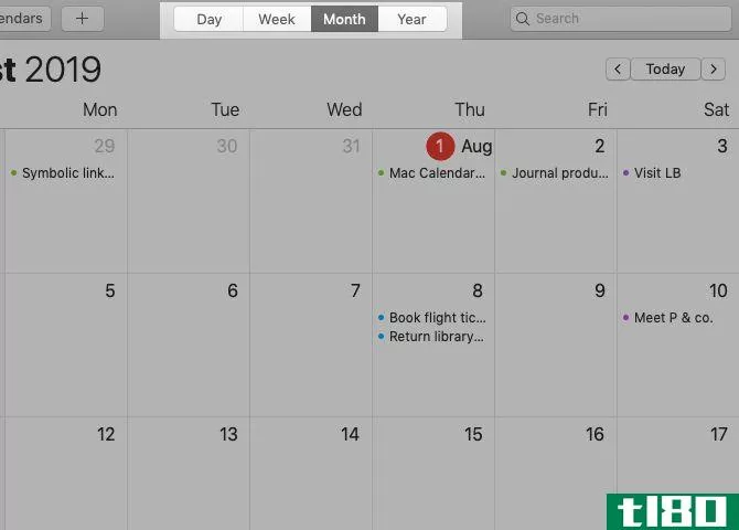 Month view in Apple Calendar on Mac