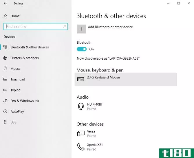 Bluetooth settings Windows 10