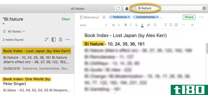 Searching book index evernote