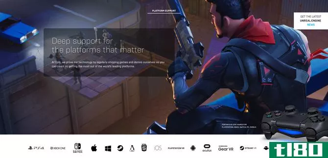 Unreal Engine website advertising supported platforms