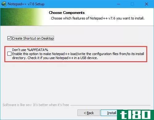 Check the Don't use %APPDATA% box during Notepad++ installation