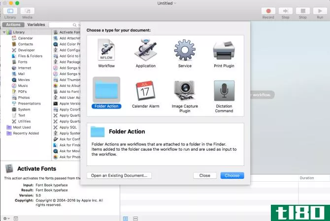 choose folder action in automator