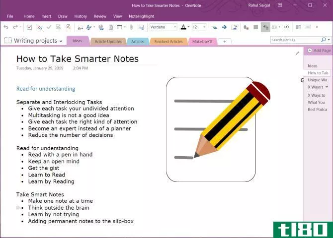 Outlining in OneNote 2016