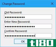 Change Password dialog box in OneNote 2016