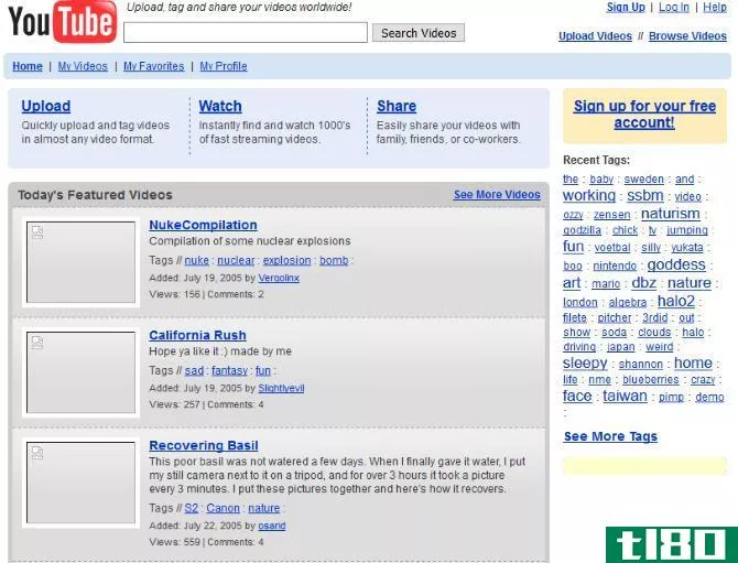 A screenshot of YouTube in 2005