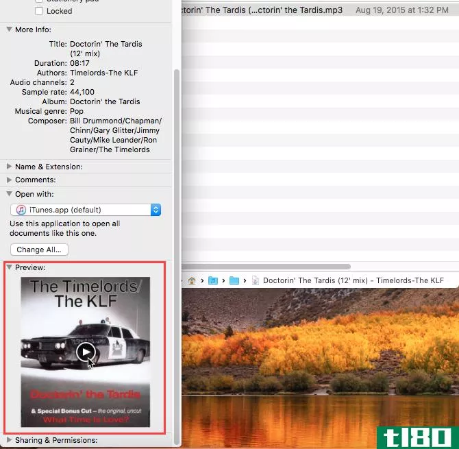 Play an audio file using the Get Info window in Finder on Mac