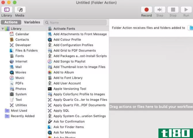 the default three-pane view in Automator on Mac