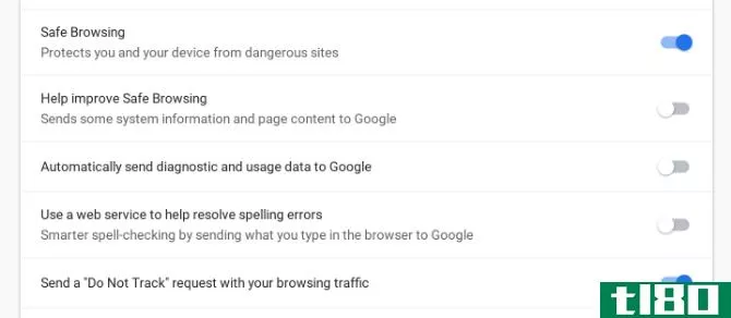 Google Chrome safe browsing and do not track settings