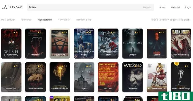 LazyDay offers a comprehensive search engine for movies as well as random picks 