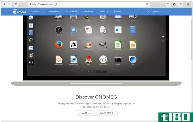 GNOME Web browser displaying GNOME webpage