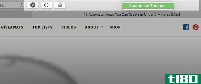 Customize Toolbar option in Safari on Mac