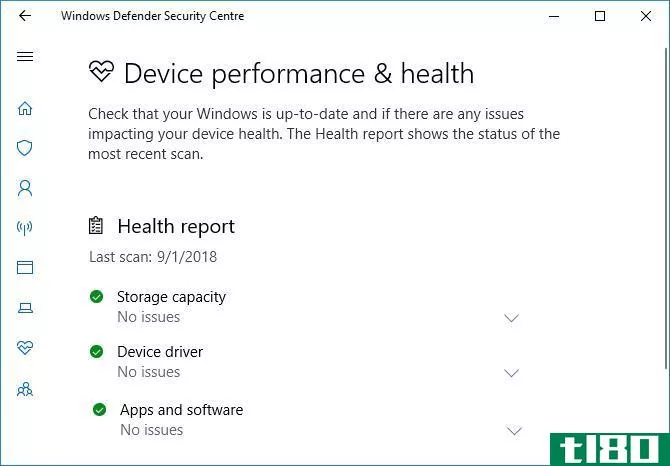 Windows Defender device performance and health