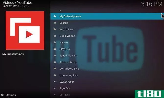 How to Install and Use the YouTube Kodi Add-On - add-on home menu