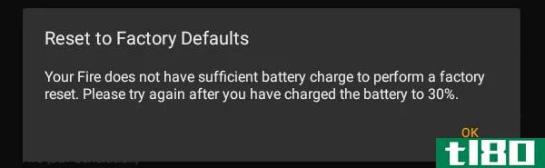 Minimum battery charge error to factory reset Kindle Fire.