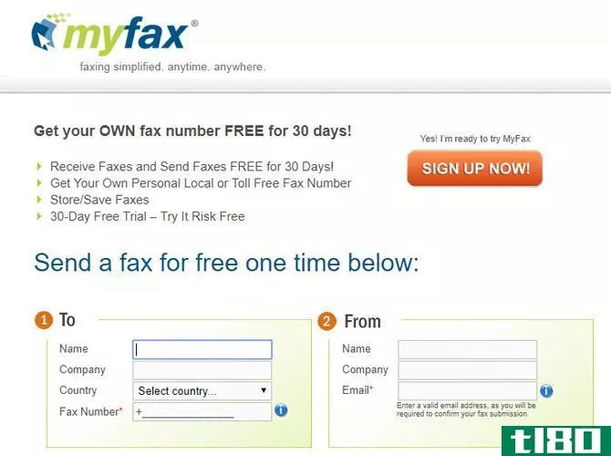 MyFax Free Faxing Service Page