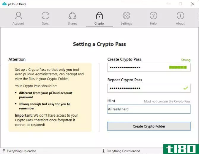 pCloud set up crypto pass