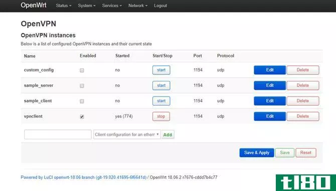 OpenWRT LuCI Dashboard OpenVPN Menu