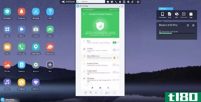AirDroid mirroring an Android screen