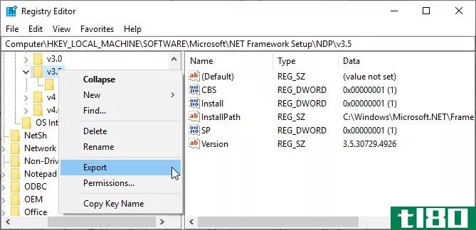 windows registry export key