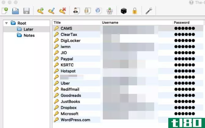 passwords view in KeePassXC on Mac