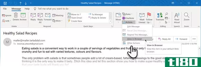 View selection in browser from Microsoft Outlook
