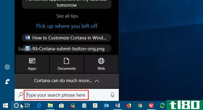 Change the text in the Cortana search box
