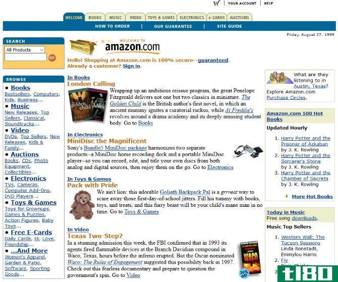 Screenshot of Amazon's website in 1999