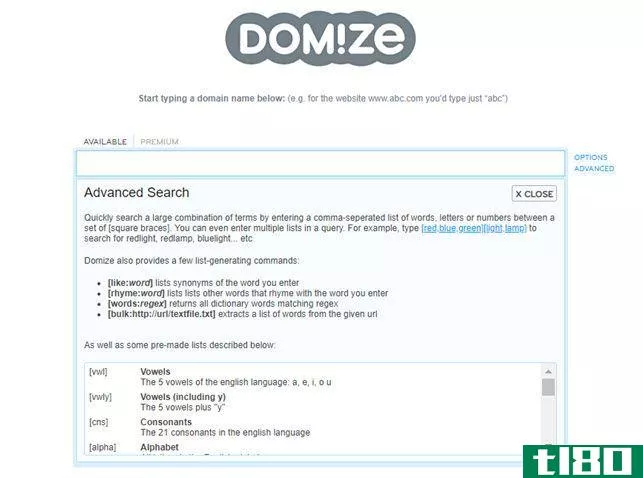 Domize domain name search website