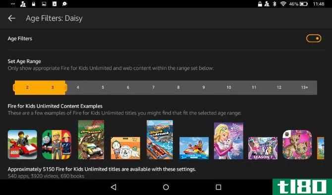 Amazon Fire Tablet: set an appropriate age range for your child's content