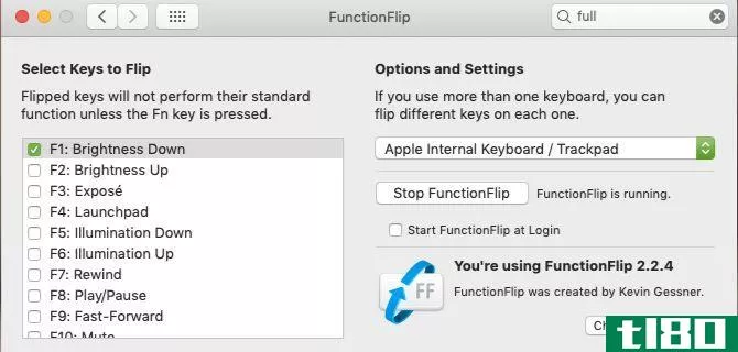 Settings pane for FunctionFlip app on macOS
