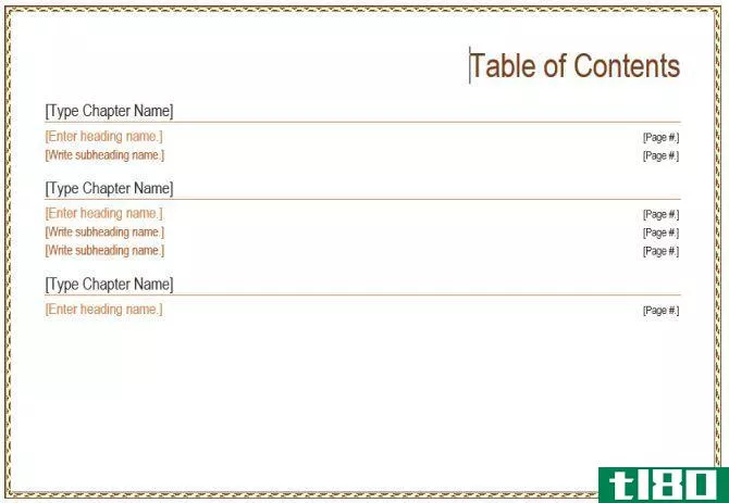 landscape table of contents