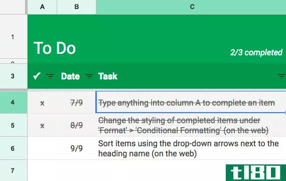 To-do list template in Google Sheets