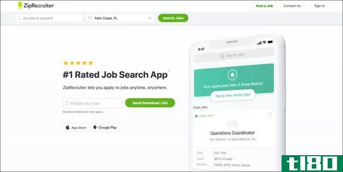 ZipRecruiter Job Search Main Page