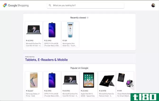 Google Shopping homepage