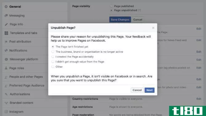 Unpublish Your Facebook Page