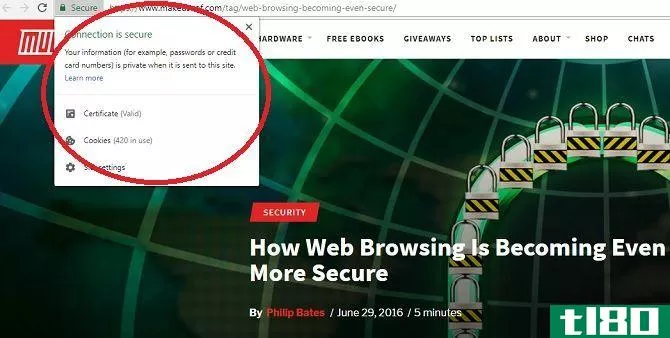 Secure connection notice in Google Chrome