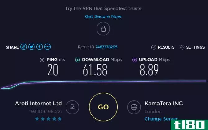 Use speedtest.net to test the speed of your VPN