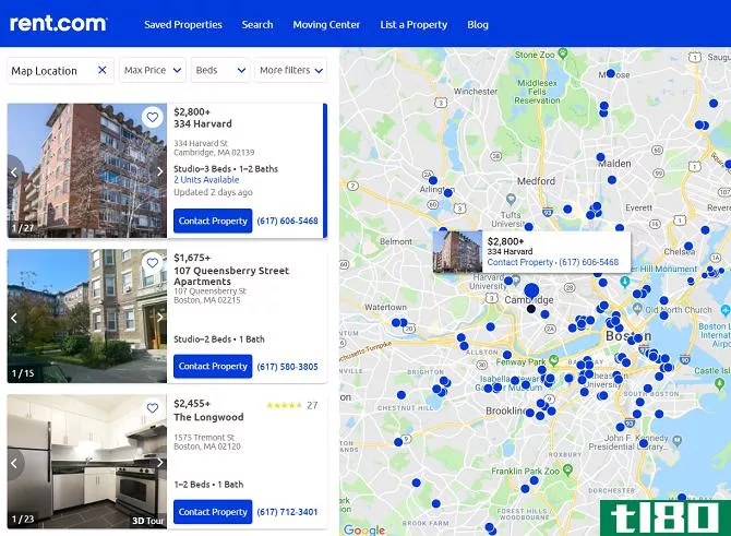 rent.com map for apartment rentals