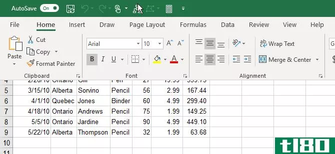 Excel ribbon dropped down over worksheet