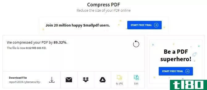 The results of a file compression with Compress PDF