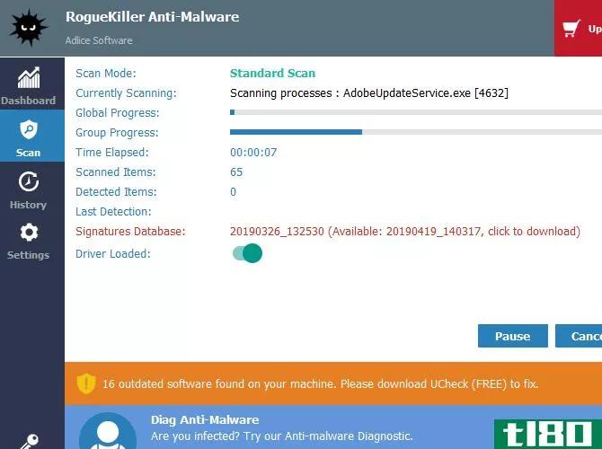RogueKiller Anti Malware Standard Scan Screen
