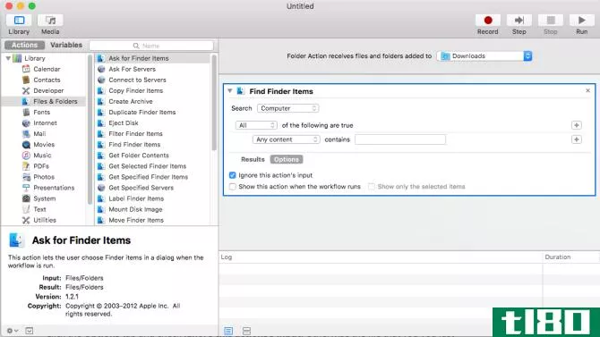 setting up the rule in automator