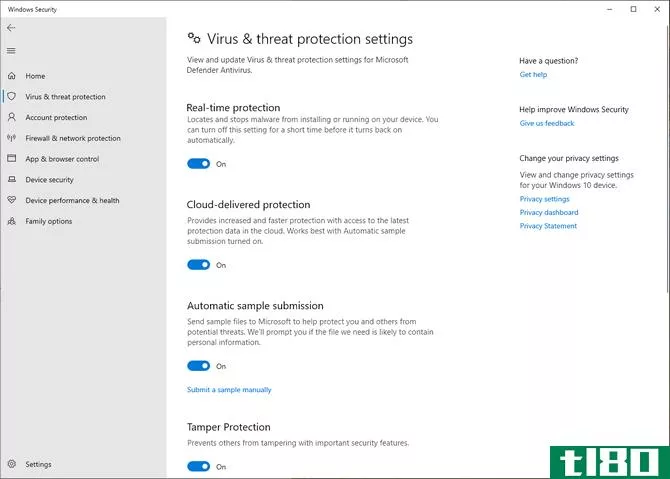 virus threat and protection settings