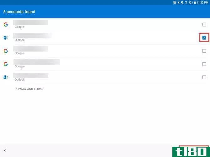 Select account in Outlook for Android