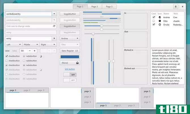 GNOME Widget Factory tool displaying GTK elements