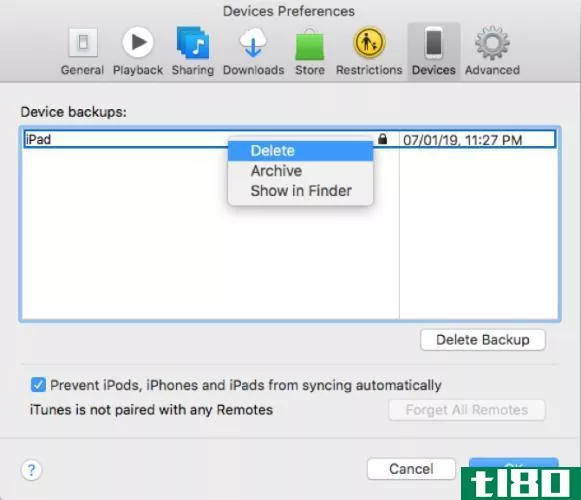 delete ios backup from itunes