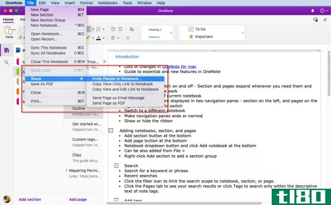 sharing and collaboration in OneNote Mac