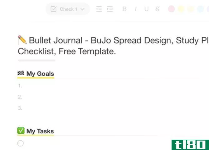 Bullet Journal template in Taskade web app